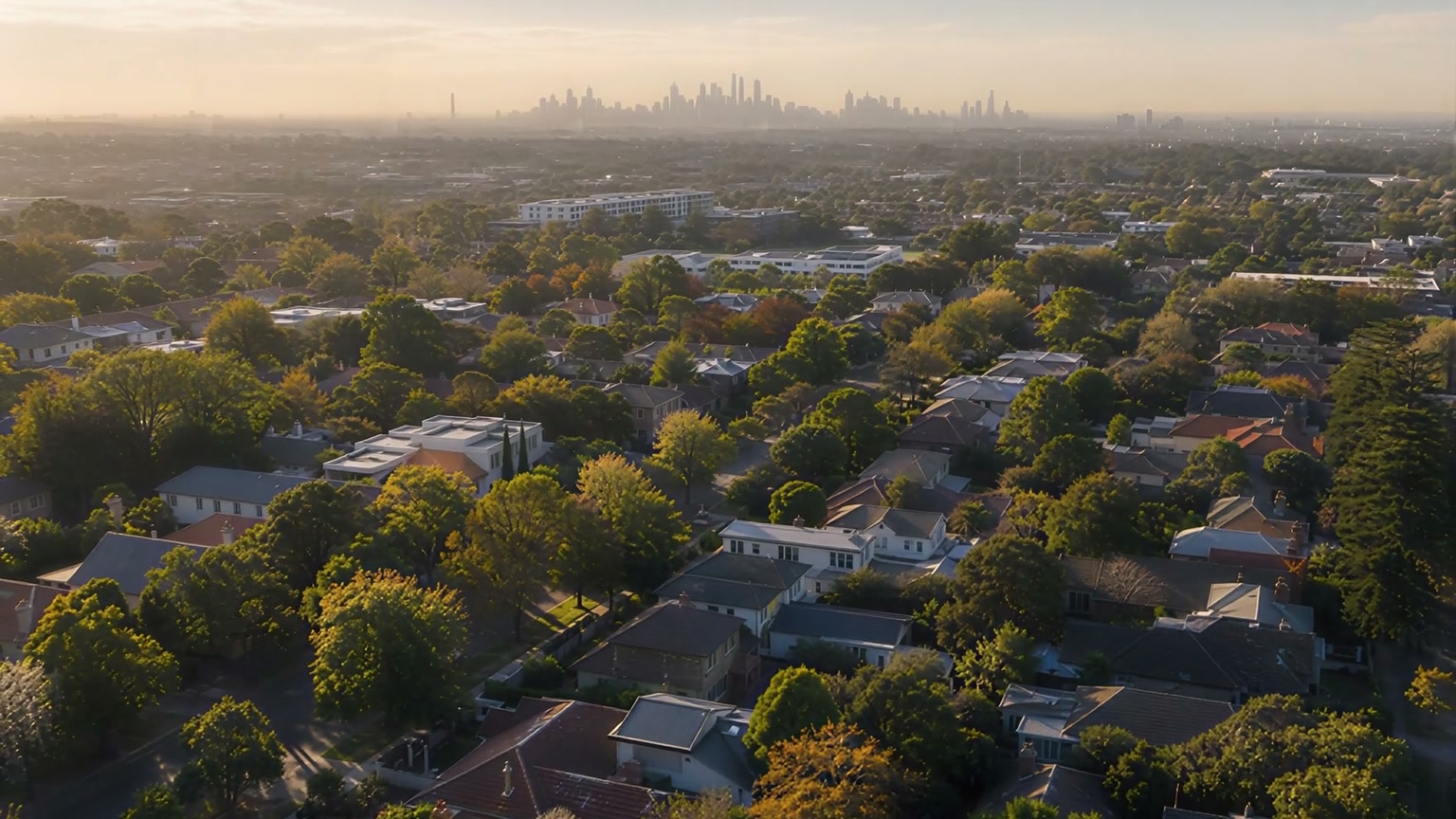 Aerial view of established Melbourne suburbs